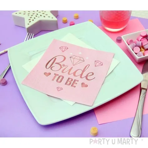 serwetki bride to be diamenty i serduszka rozowy godan 33 cm 20 szt