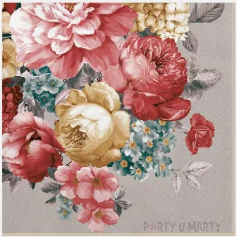 serwetki bukiet pastelowych kwiatow szare maki 33 cm 20 szt