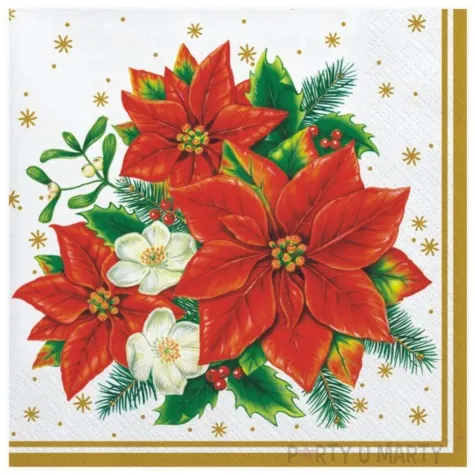 serwetki bukiet poinsecji na bialym tle maki 33 cm 20 szt