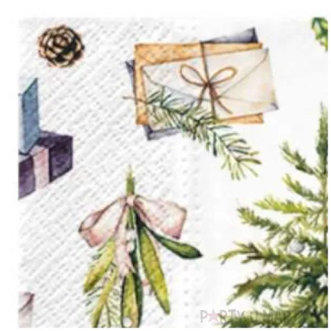 serwetki choinka z prezentami biale paw 33 cm 20 szt