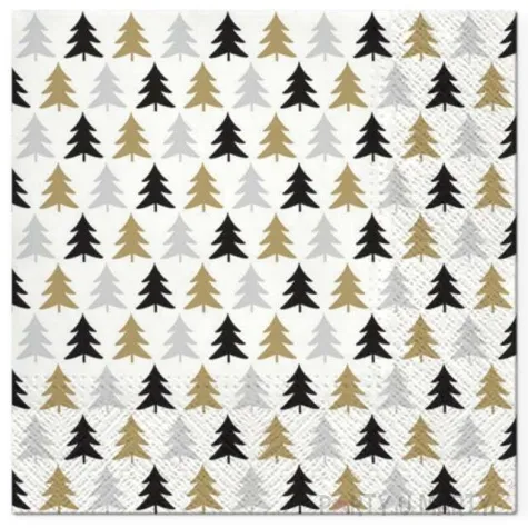 serwetki choinkowy desen czarno zlote paw 33 cm 20 szt