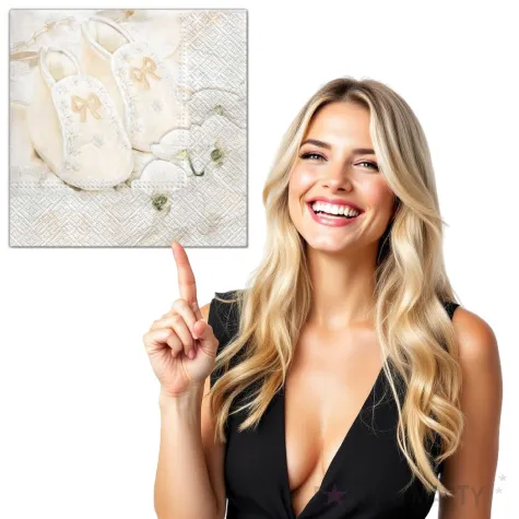 serwetki chrzest buciki ecru maki 33 cm 20 szt