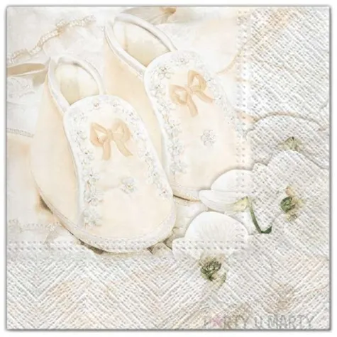 serwetki chrzest buciki ecru maki 33 cm 20 szt