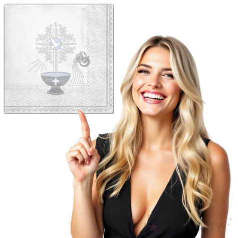 serwetki chrzest krzyz srebrny niebieski maki 33 cm 20 szt