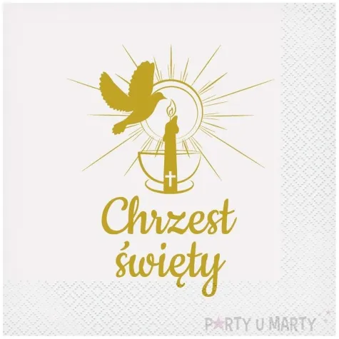 serwetki chrzest swiety golabek i swieca bialy godan 33 cm 20 szt