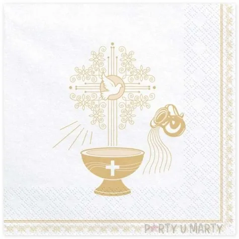 serwetki chrzest swiety zloty biale partydeco 33 cm 20 szt