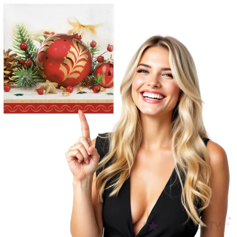 serwetki czerwona dekoracja z bombka maki 33 cm 20 szt