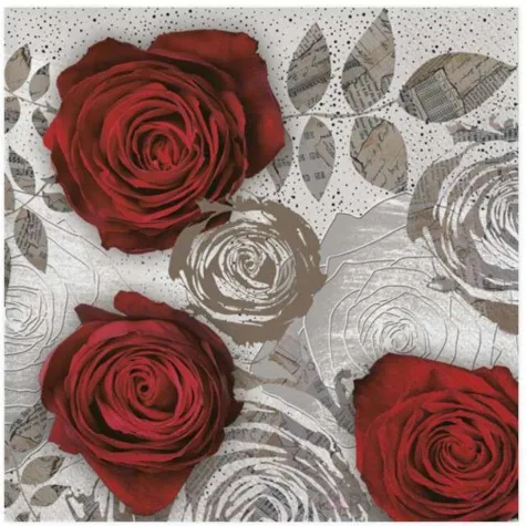 serwetki czerwone roze na rysunku kwiatow maki 33 cm 20 szt