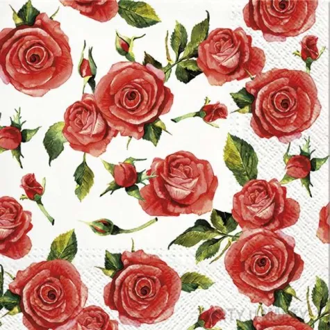 serwetki czerwone roze paw 33 cm 20 szt