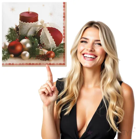 serwetki czerwone swiece i bombki maki 33 cm 20 szt