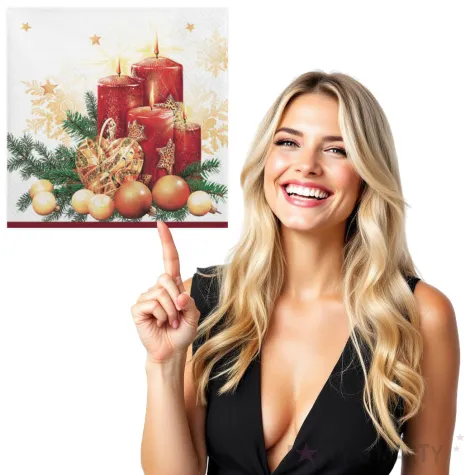 serwetki czerwone swiece i dekoracja na bialym maki 33 cm 20