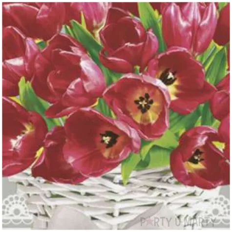 serwetki czerwone tulipany w wiklinie maki 33 cm 20 szt