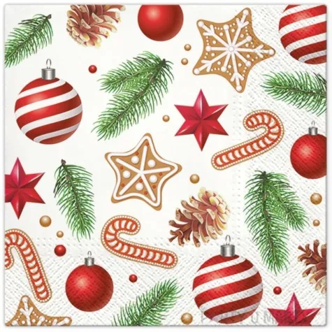 serwetki dekoracje choinkowe biale paw 33 cm 20 szt