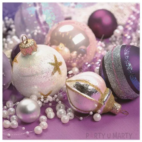 serwetki fioletowo biale bombki swiateczne maki 33 cm 20 szt