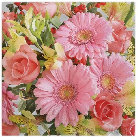 serwetki gerbery i rozowe roze maki 33 cm 20 szt