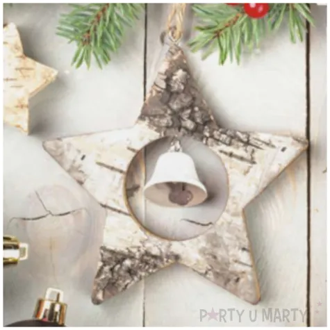 serwetki gwiazdka z dzwoneczkiem i bordowe bombki maki 33 cm 20 szt