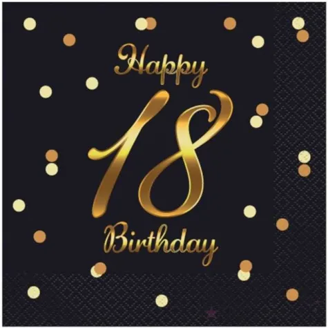 serwetki happy birthday 18 b c czarno zloty godan 33 cm 20 szt