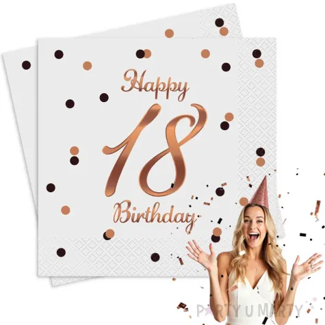 serwetki happy birthday 18 b c rozowo zloty godan 33 cm 20 szt