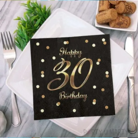 serwetki happy birthday 30 beauty and charm czarno zloty godan 33 cm 20 szt
