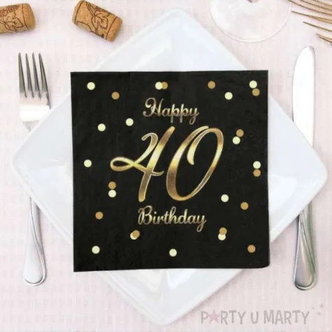 serwetki happy birthday 40 beauty and charm czarno zloty godan 33 cm 20 szt