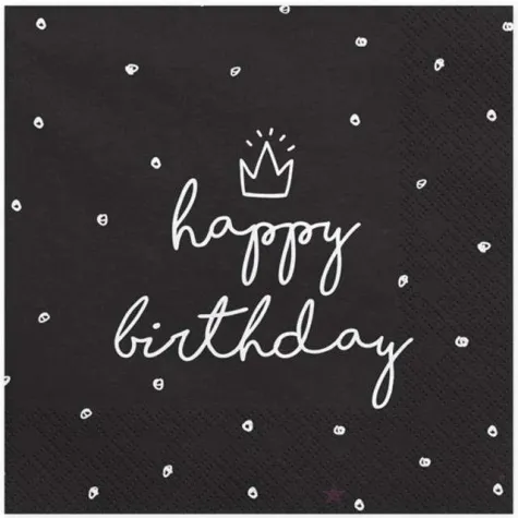serwetki happy birthday czarne partydeco 33 cm 20 szt
