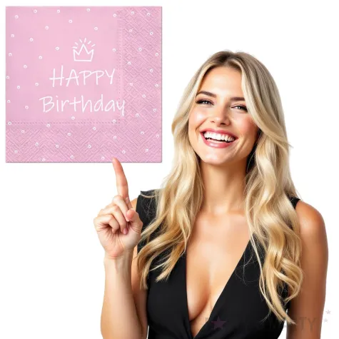 serwetki happy birthday kropki rozowe 33 cm 20 szt