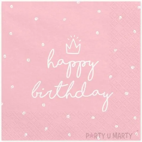 serwetki happy birthday rozowe partydeco 33 cm 20 szt