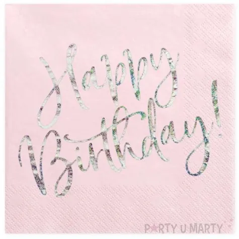 serwetki happy birthday rozowy pudrowy partydeco 33cm