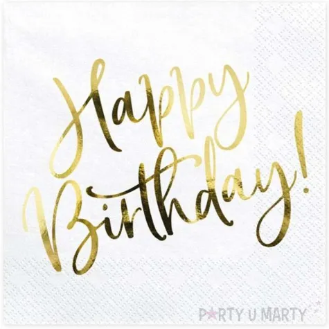 serwetki happy birthday zlote urodziny partydeco biale 33 cm 20 szt