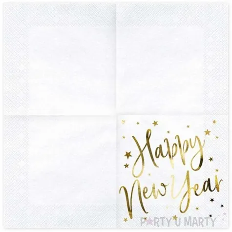 serwetki happy new year biale partydeco 33 cm 20 szt