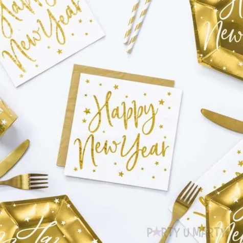 serwetki happy new year biale partydeco 33 cm 20 szt