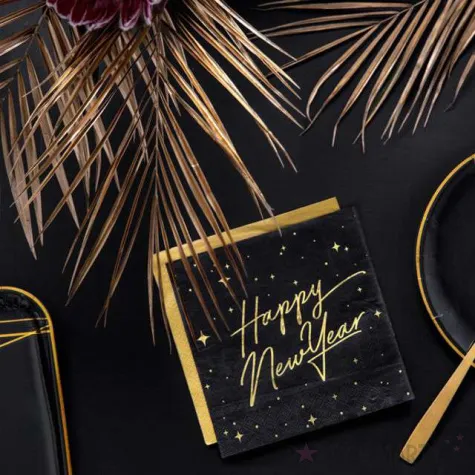 serwetki happy new year czarne partydeco 33 cm 20 szt