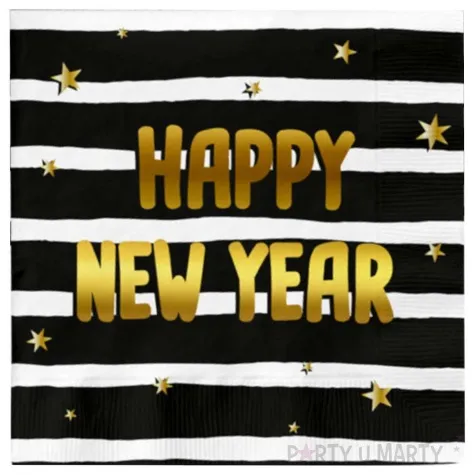 serwetki happy new year paski w dwoch kolorach folat 33 cm 20 szt