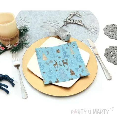 serwetki hello winter swiateczne renifery niebieski jasny godan 33 cm 20 szt