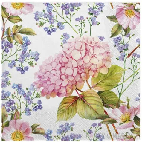 serwetki hortensje i niezapominajki rozowe maki 33 cm 20 szt