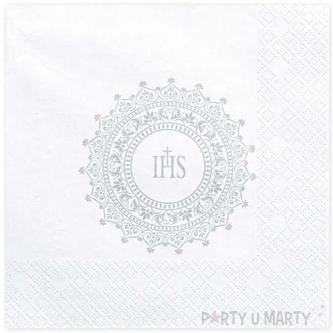 serwetki i komunia swieta ihs bialo srebrne partydeco 33 cm 20 szt