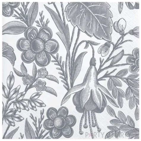 serwetki ilustrowane srebrne kwiaty maki 33 cm 20 szt