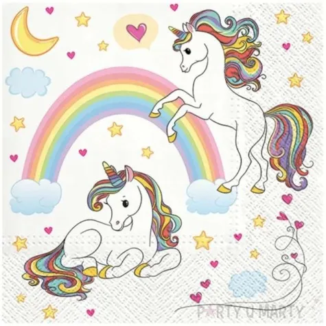 serwetki jednorozce i tecza paw 33 cm 20 szt