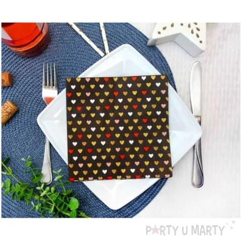 serwetki kolorowe serduszka xoxo czarne godan 33 cm 20 szt