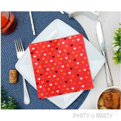 serwetki kolorowe serduszka xoxo czerwone godan 33 cm 20 szt