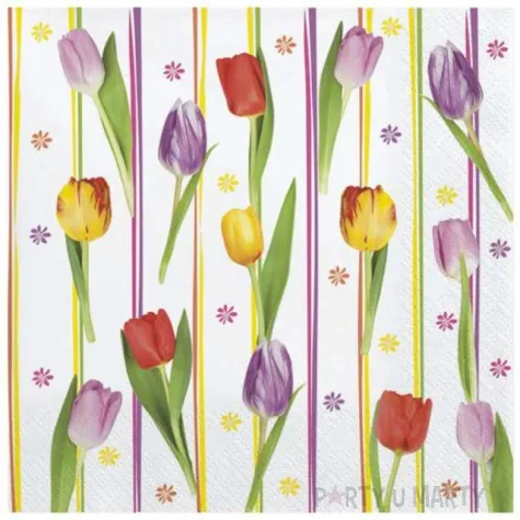 serwetki kolorowe tulipany i paski maki 33 cm 20 szt