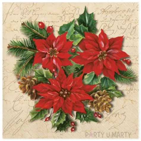 serwetki kompozycja poinsecji na bezowym tle maki 33 cm 20 szt