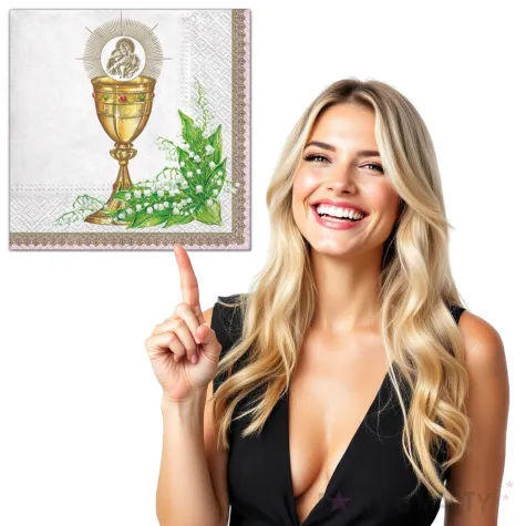 serwetki komunia hostia i lilie rozowe maki 33 cm 20 szt