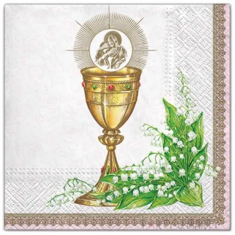 serwetki komunia hostia i lilie rozowe maki 33 cm 20 szt