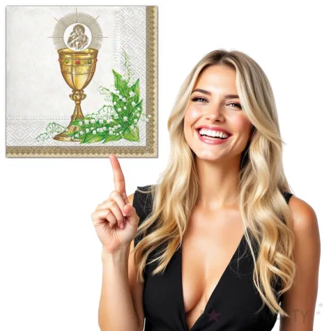 serwetki komunia hostia i lilie zlote maki 33 cm 20 szt