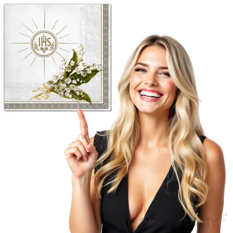 serwetki komunia ihs i lilie niebieskie maki 33 cm 20 szt