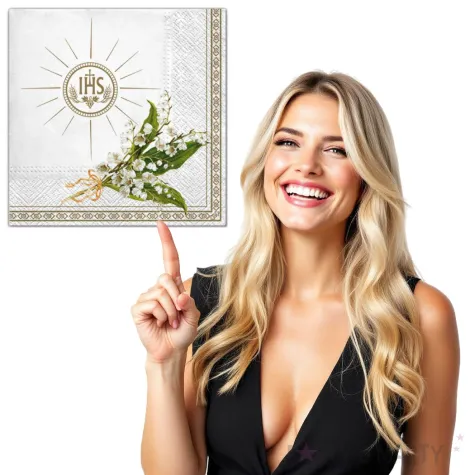serwetki komunia ihs i lilie zlote maki 33 cm 20 szt