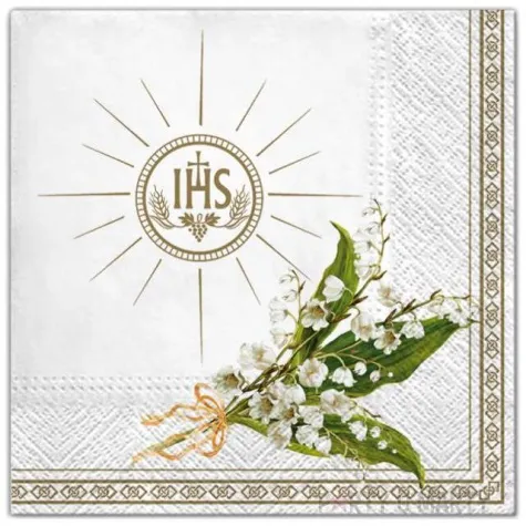 serwetki komunia ihs i lilie zlote maki 33 cm 20 szt