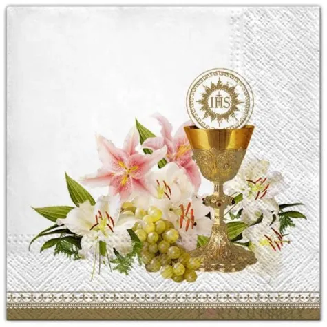 serwetki komunia kielich w liliach maki 33 cm 20 szt