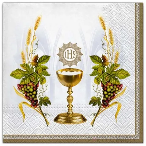 serwetki komunia kompozycja niebieska maki 33 cm 20 szt